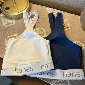 Hanes White & Navy Bralette Set